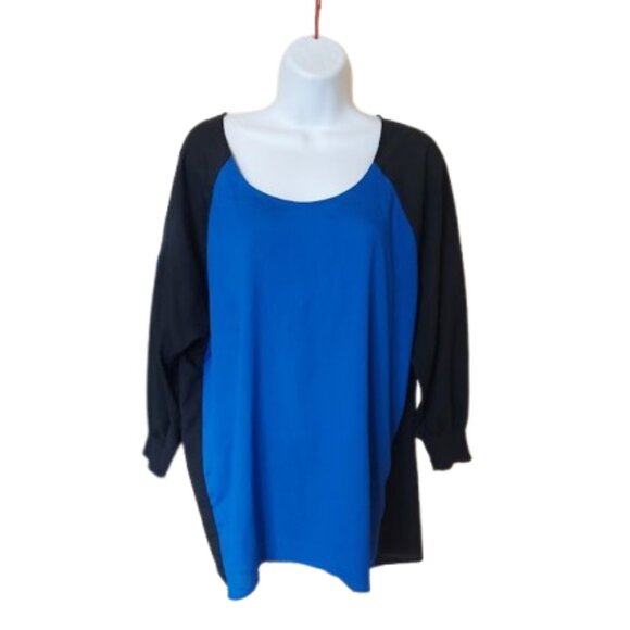 CALVIN KLEING Blue and Black Blouse Top Blouse Fits Medium Large - Picture 1 of 4